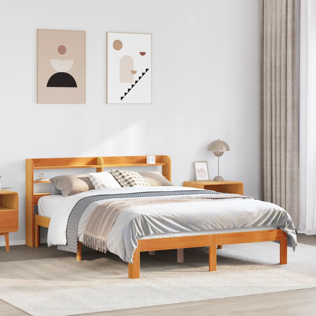 Vetonek Estructura de cama sin colchón madera maciza marrón 120x190 cm