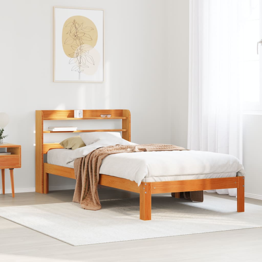 Vetonek Estructura de cama sin colchón madera de pino marrón 90x200 cm