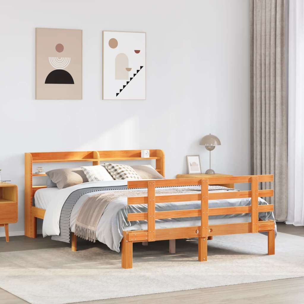 Vetonek Estructura cama con cabecero madera pino marrón cera 120x190 cm