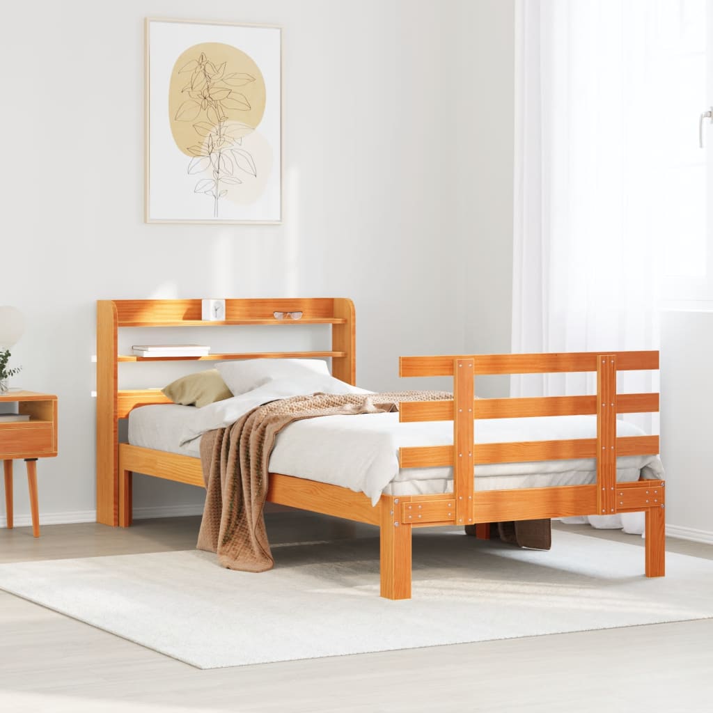 Vetonek Estructura cama con cabecero madera pino marrón cera 100x200 cm