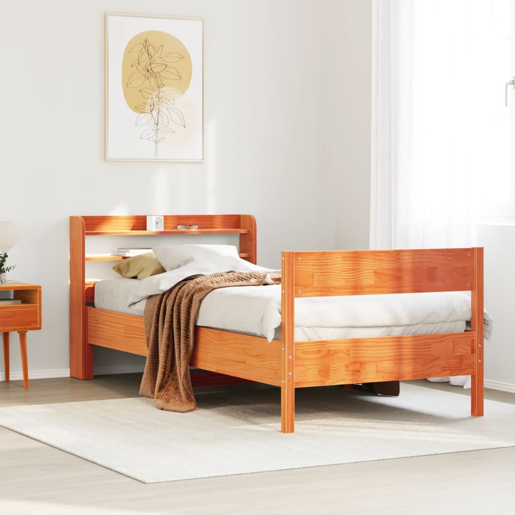 Vetonek Estructura de cama sin colchón madera de pino marrón 90x200 cm