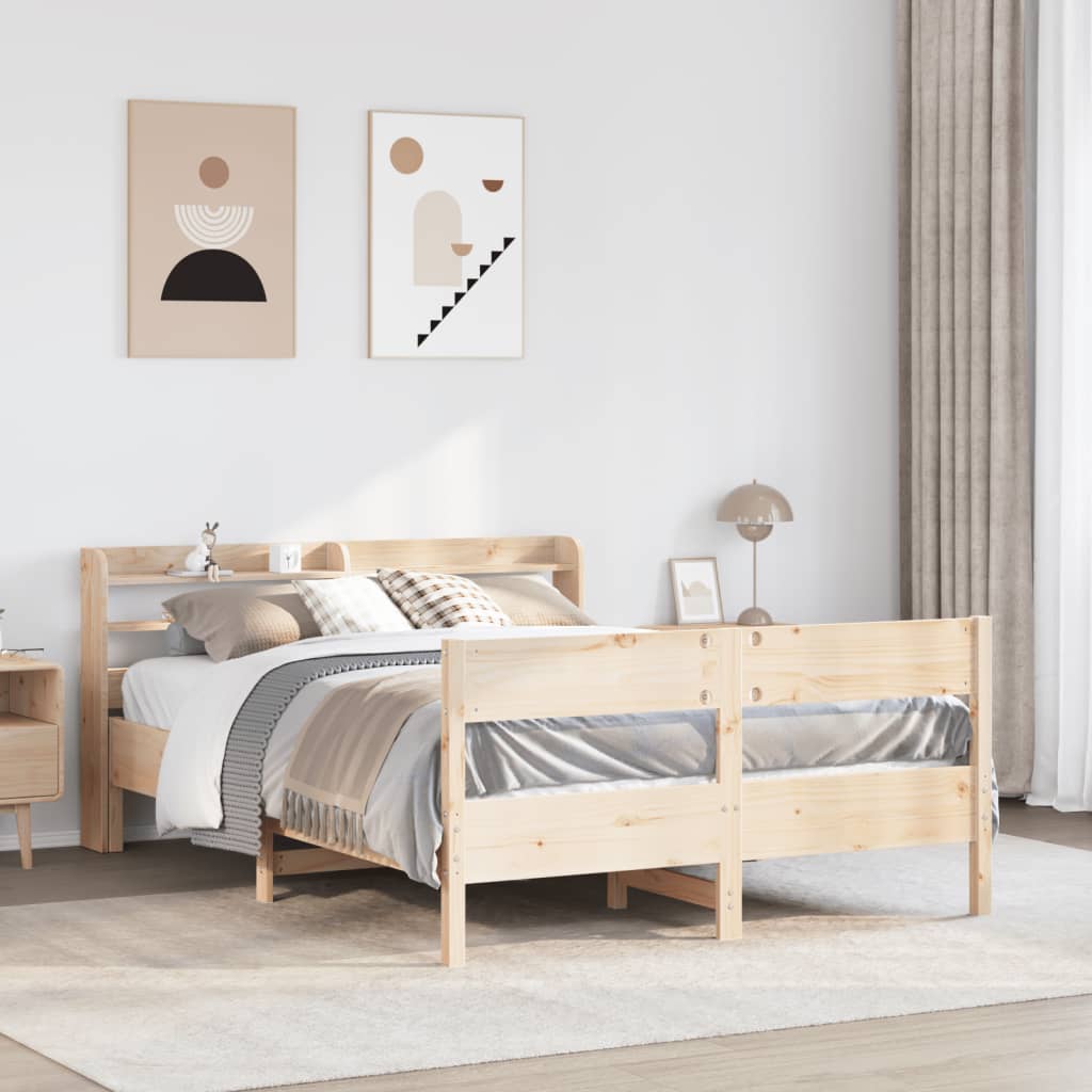 Vetonek Estructura de cama sin colchón madera maciza de pino 140x190 cm