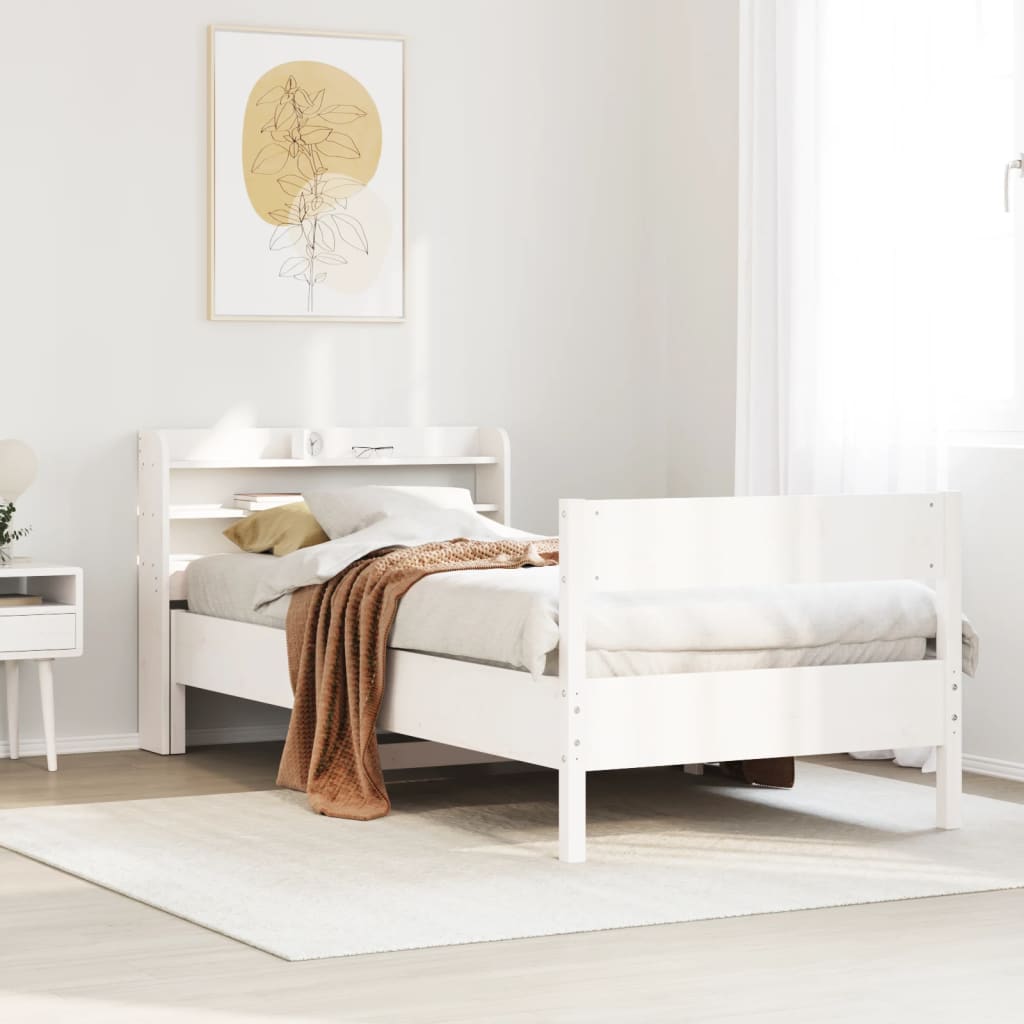 Vetonek Estructura de cama sin colchón madera maciza blanca 75x190 cm