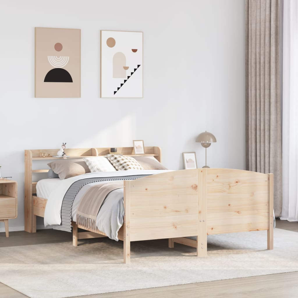 Vetonek Estructura de cama sin colchón madera maciza de pino 135x190 cm