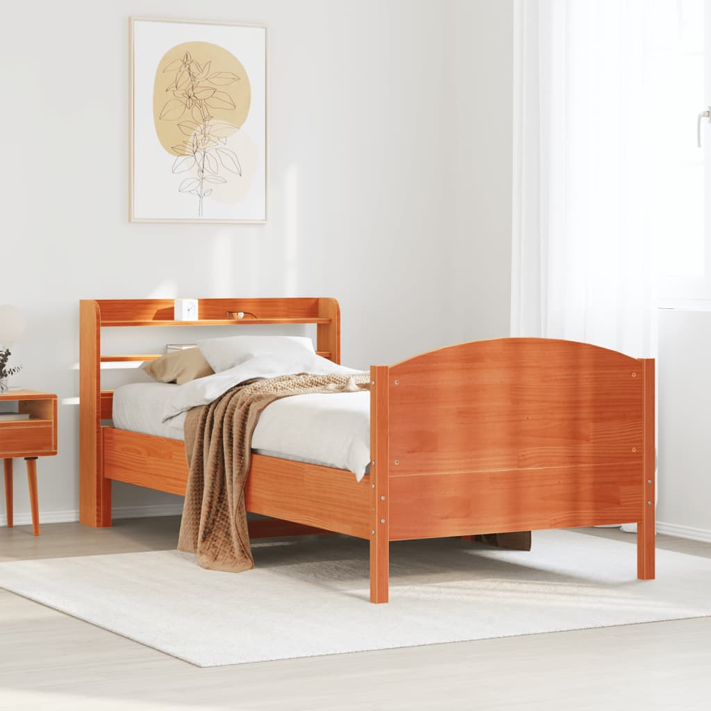 Vetonek Estructura de cama sin colchón madera de pino marrón 90x200 cm