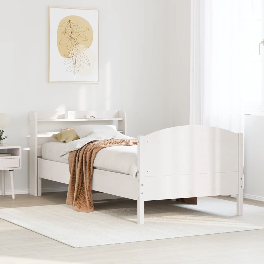 Vetonek Estructura de cama sin colchón madera maciza blanca 75x190 cm