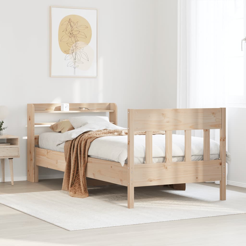 Vetonek Estructura de cama sin colchón madera maciza de pino 90x200 cm