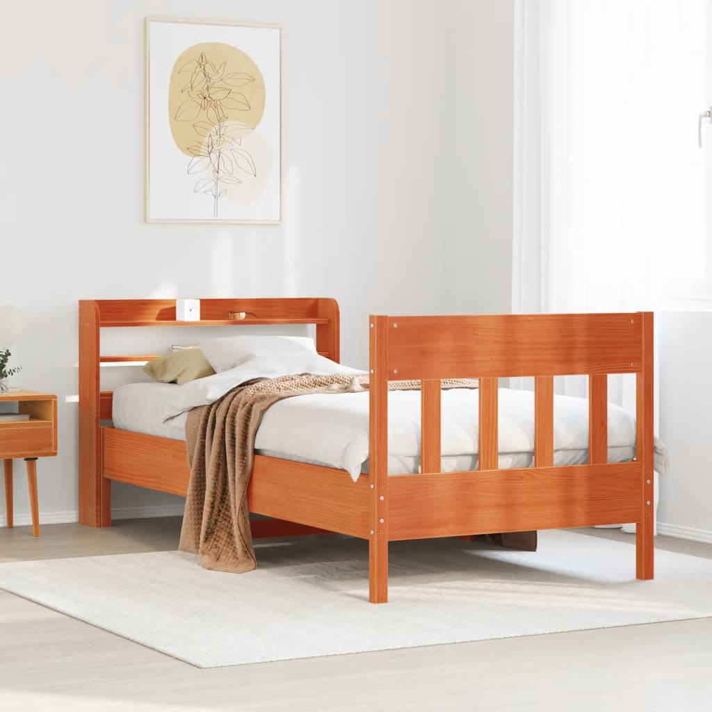 Vetonek Estructura de cama sin colchón madera de pino marrón 90x200 cm