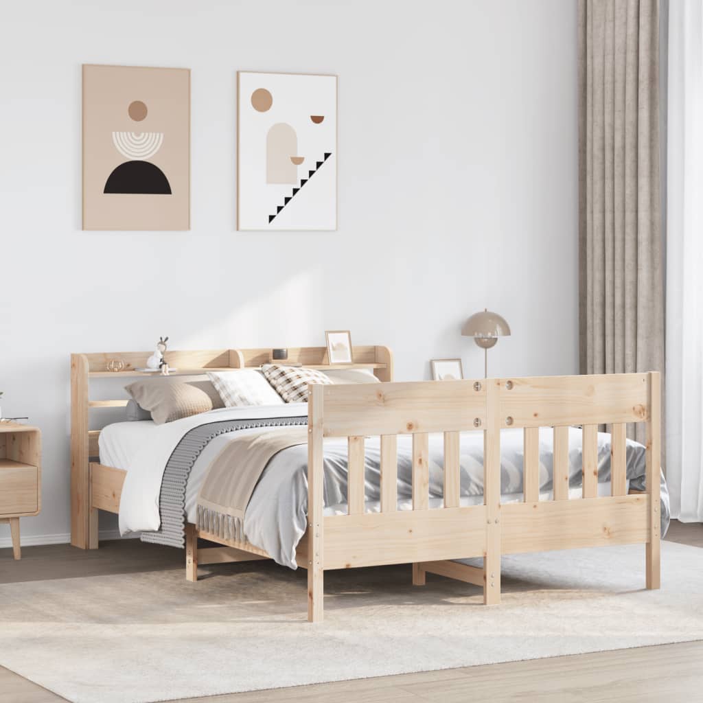 Vetonek Estructura de cama sin colchón madera maciza de pino 135x190 cm