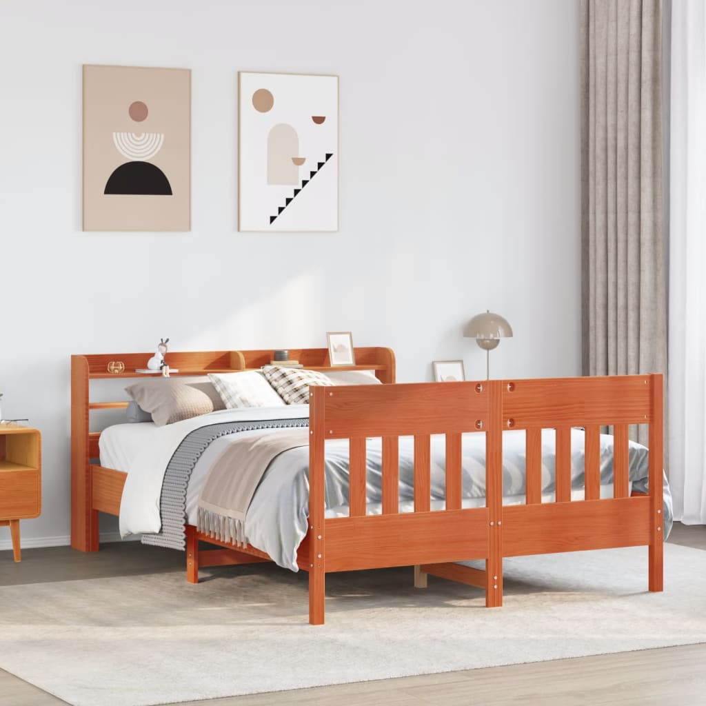 Estructura de cama sin colchón madera maciza marrón 135x190 cm v2781 Vetonek