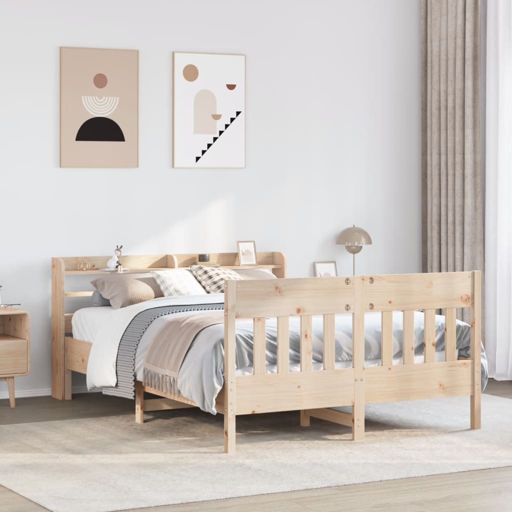 Vetonek Estructura de cama sin colchón madera maciza de pino 120x190 cm