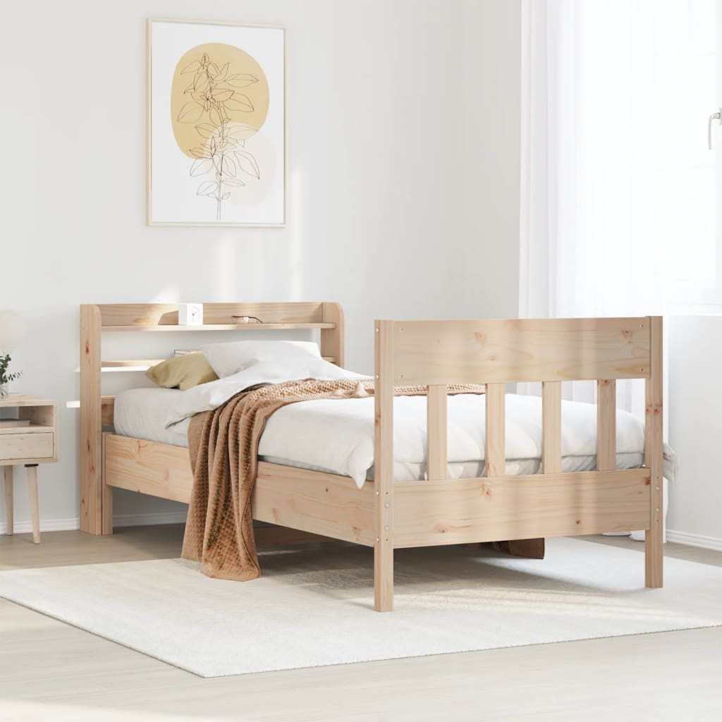 Vetonek Estructura de cama sin colchón madera maciza pino 75x190 cm