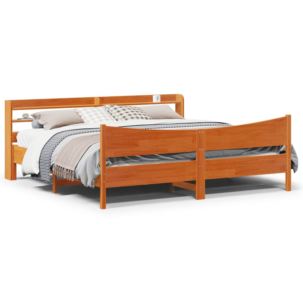 Vetonek Estructura cama con cabecero madera pino marrón cera 200x200 cm