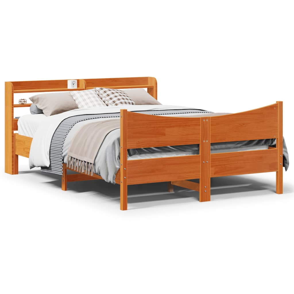 Vetonek Estructura cama con cabecero madera pino marrón cera 160x200 cm