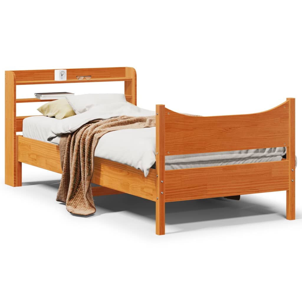 Vetonek Estructura cama con cabecero madera pino marrón cera 100x200 cm