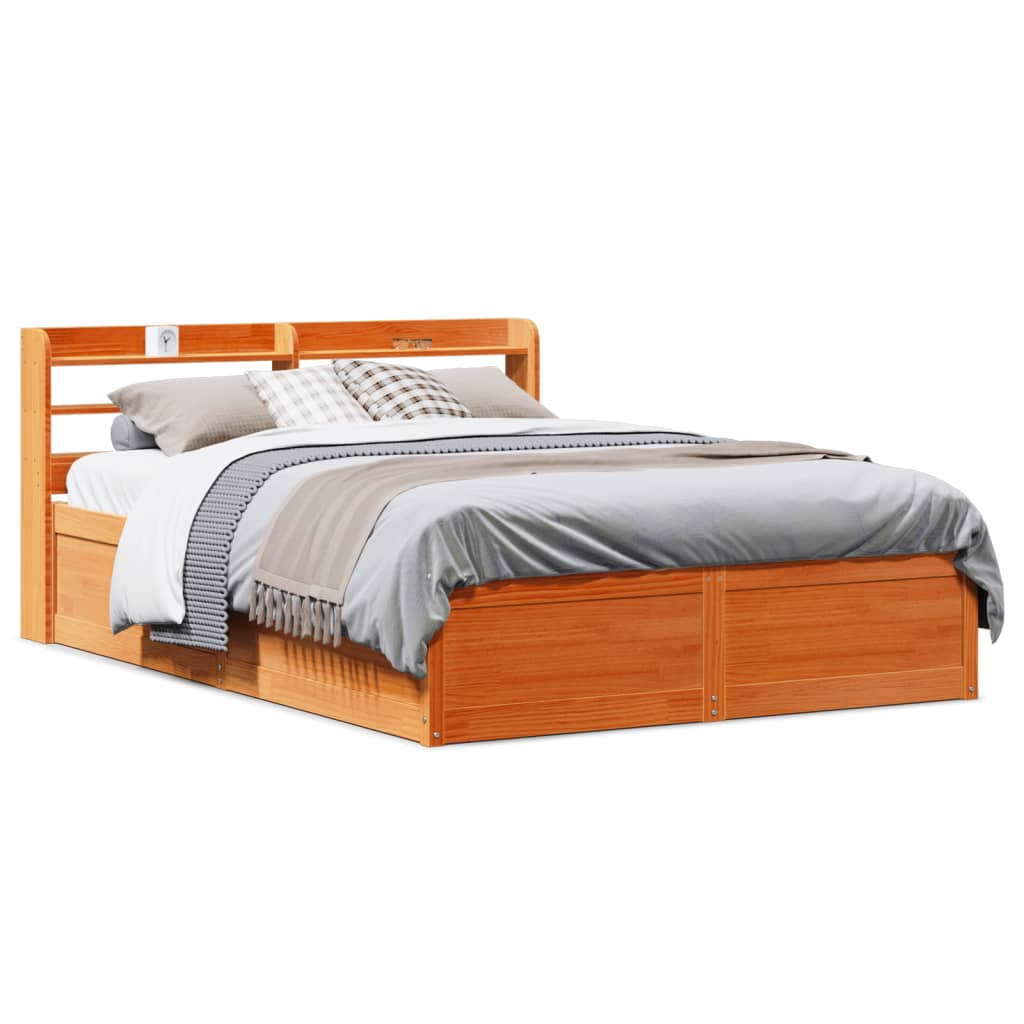 Vetonek Estructura cama con cabecero madera pino marrón cera 160x200 cm