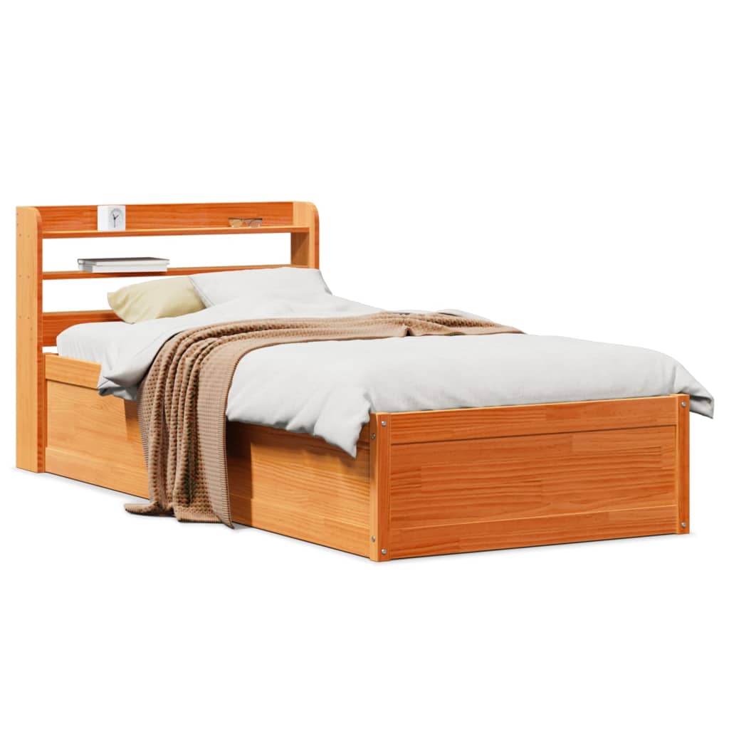 Vetonek Estructura cama con cabecero madera pino marrón cera 90x200 cm