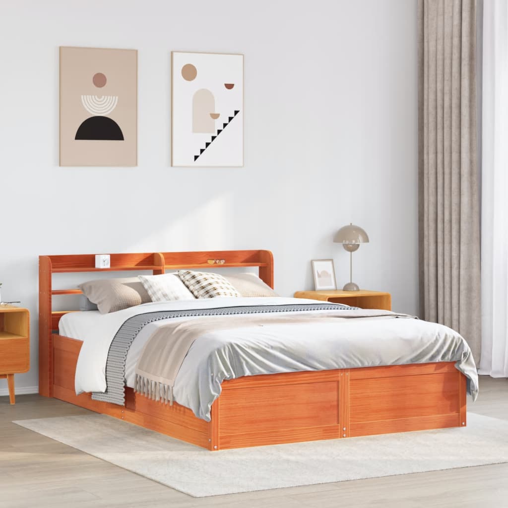 Bed with wooden brown head board wax 120x190 cm