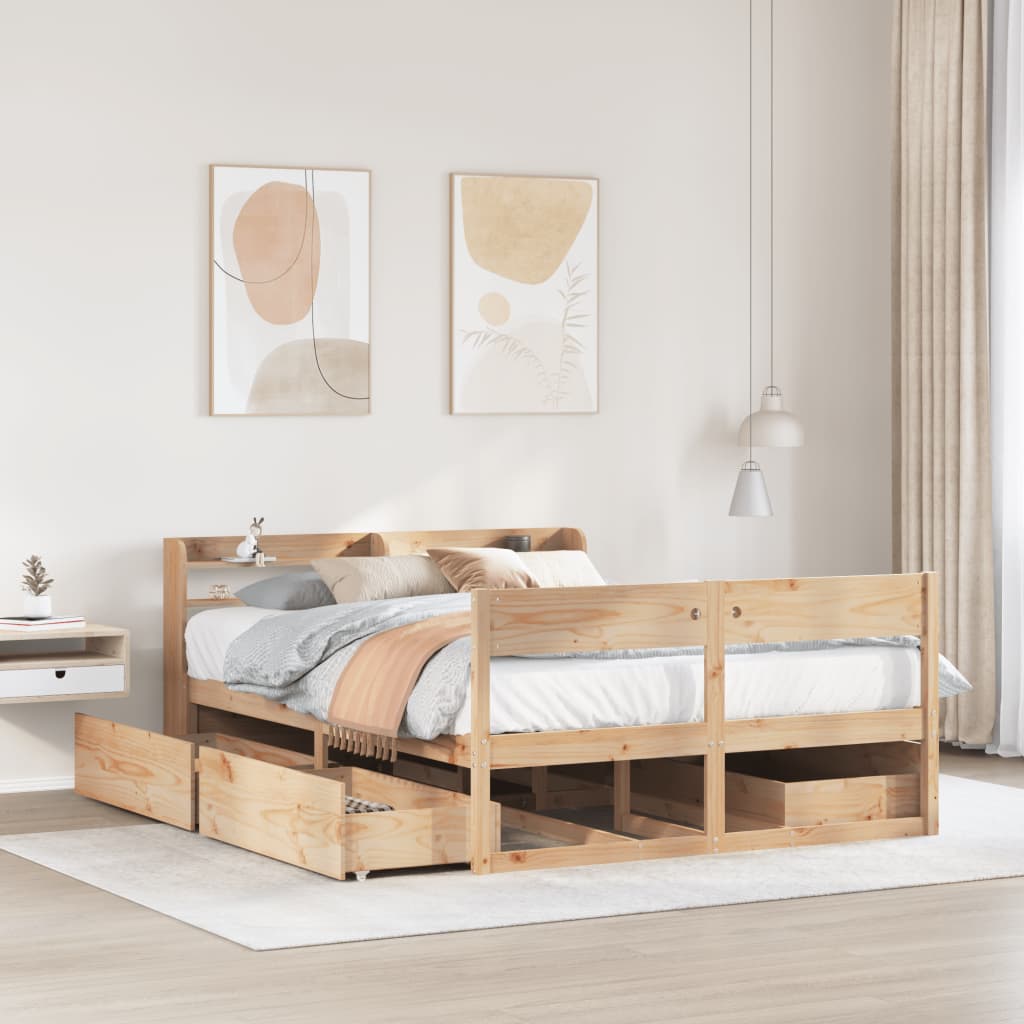 Vetonek Estructura de cama sin colchón madera de pino blanca 140x200 cm