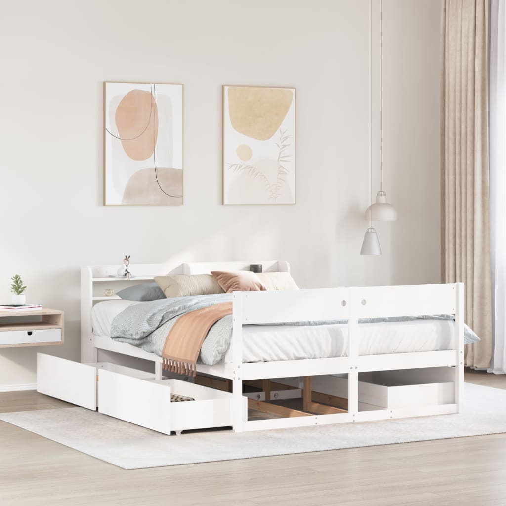 Vetonek Estructura de cama sin colchón madera de pino blanca 140x190 cm