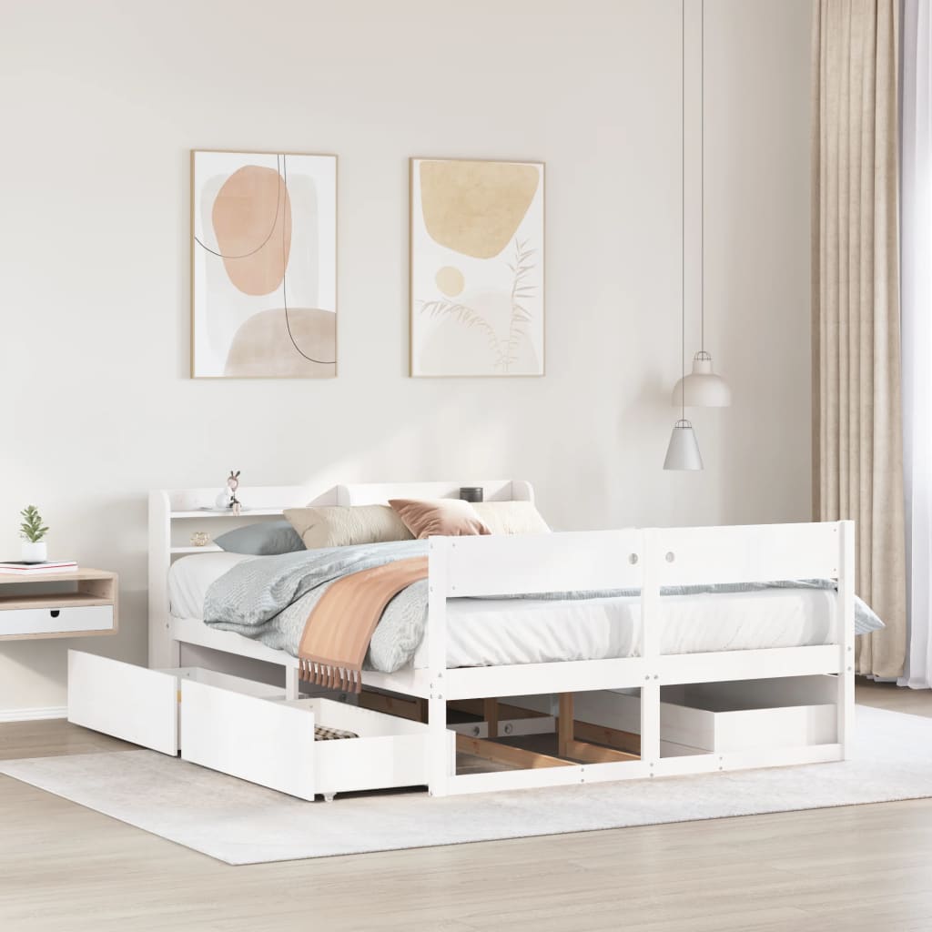 Vetonek Estructura de cama sin colchón madera de pino blanco 135x190 cm