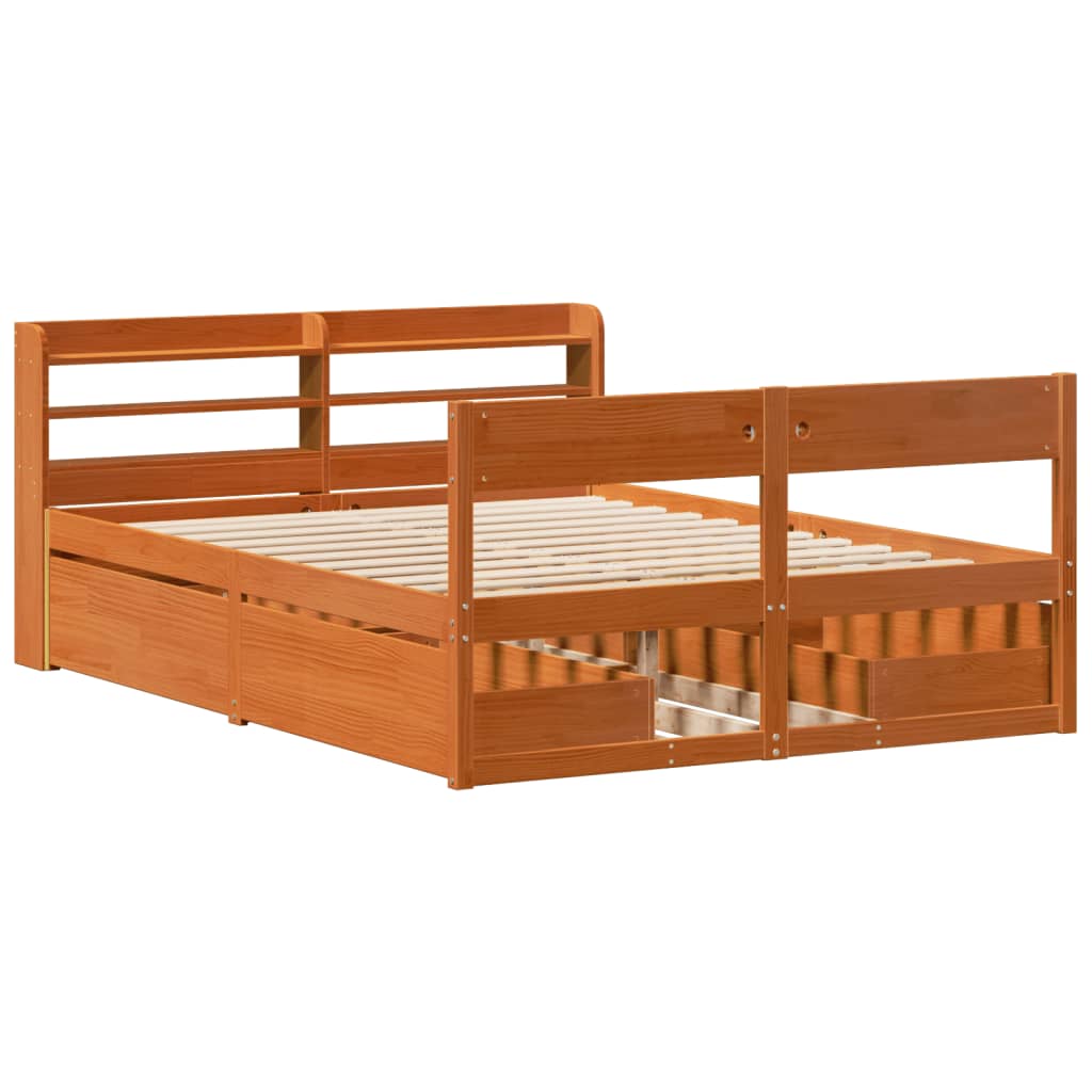 Estructura de cama sin colchón madera maciza marrón 135x190 cm v3955 - Vetonek