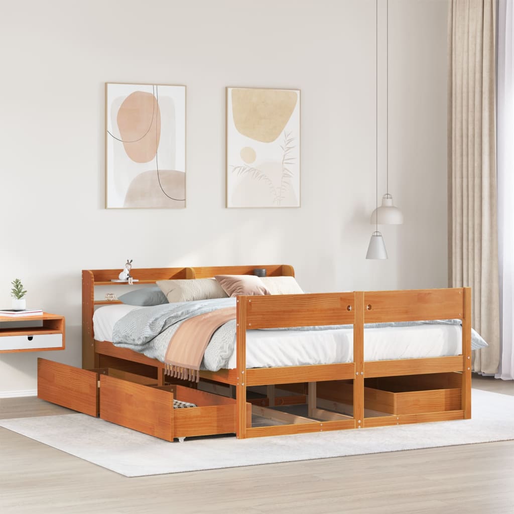 Vetonek Estructura de cama sin colchón madera maciza marrón 135x190 cm