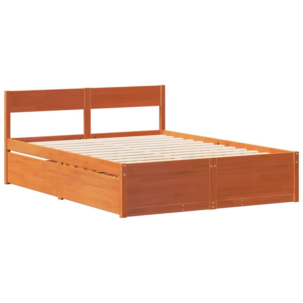 Estructura de cama sin colchón madera maciza marrón 135x190 cm v3955 - Vetonek