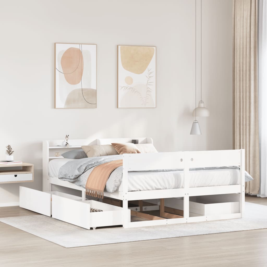 Vetonek Estructura de cama sin colchón madera maciza blanca 120x190 cm