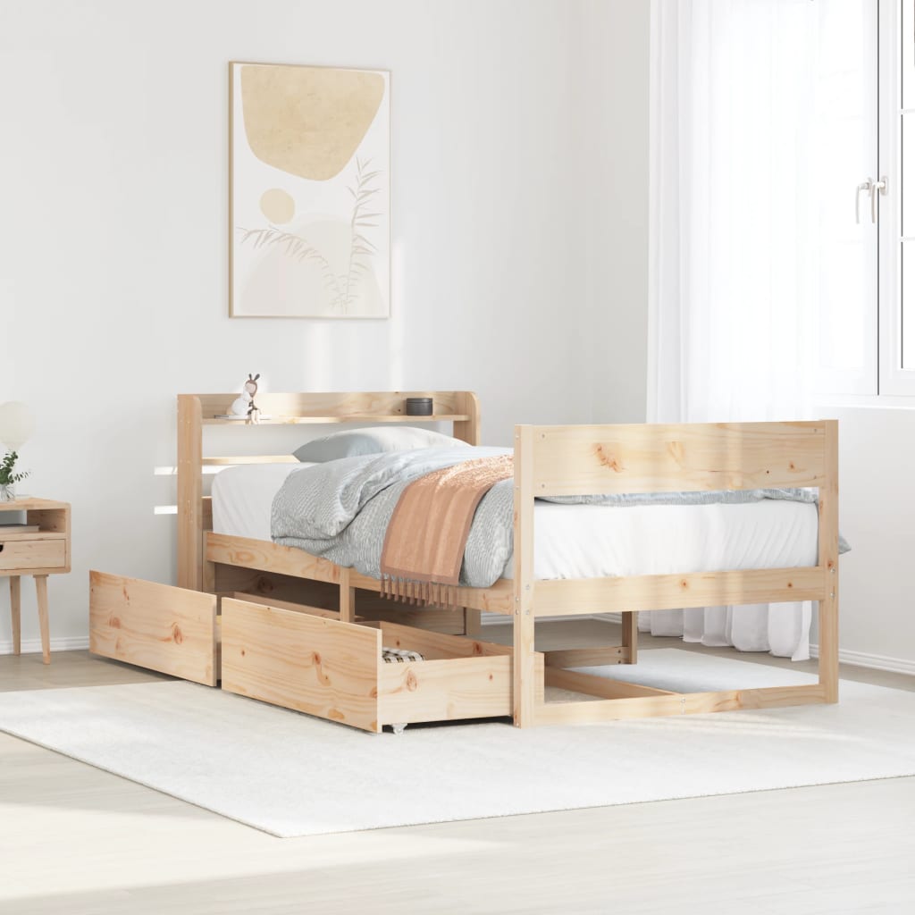 Vetonek Estructura de cama sin colchón madera maciza de pino 90x190 cm