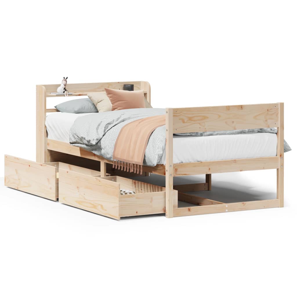 Vetonek Estructura de cama sin colchón madera maciza pino 75x190 cm