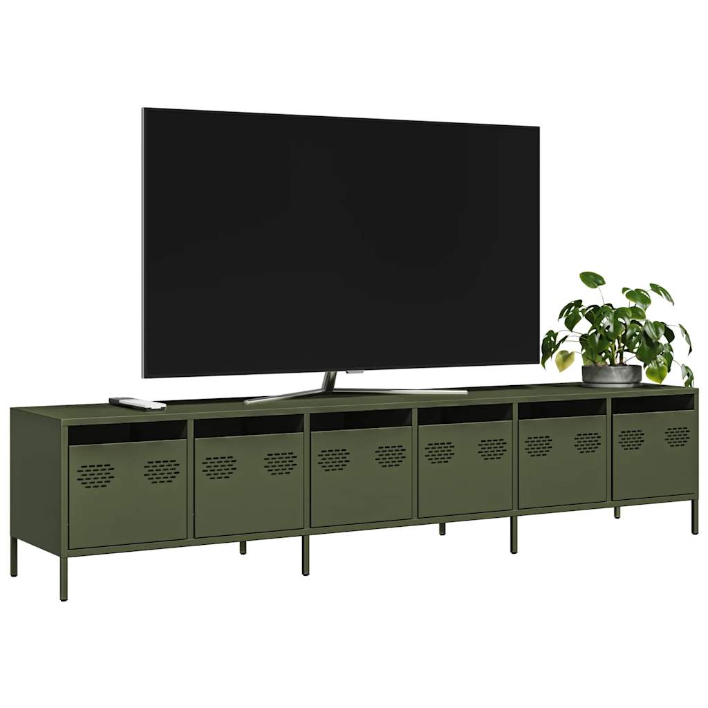 Vetonek Mueble TV acero laminado en frío verde oliva 202x39x43,5 cm