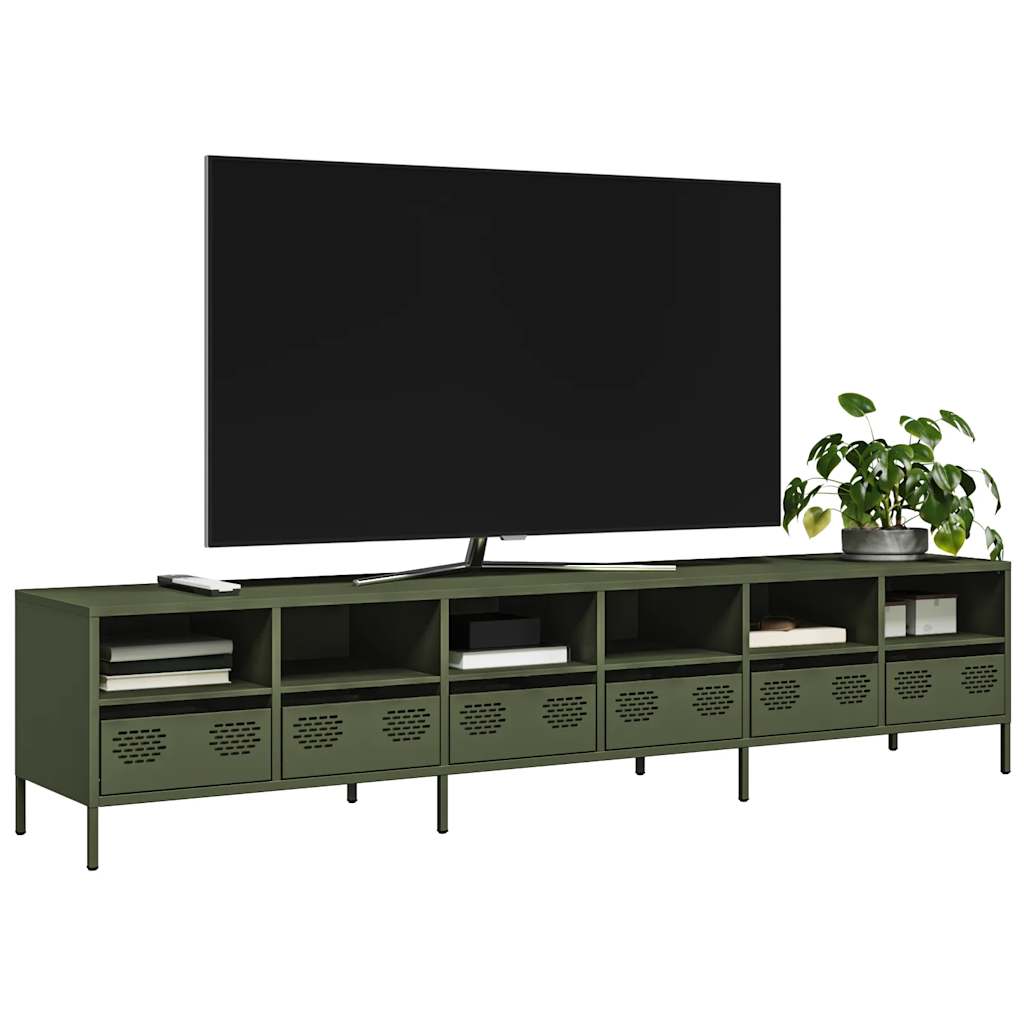 Vetonek Mueble TV acero laminado en frío verde oliva 202x39x43,5 cm