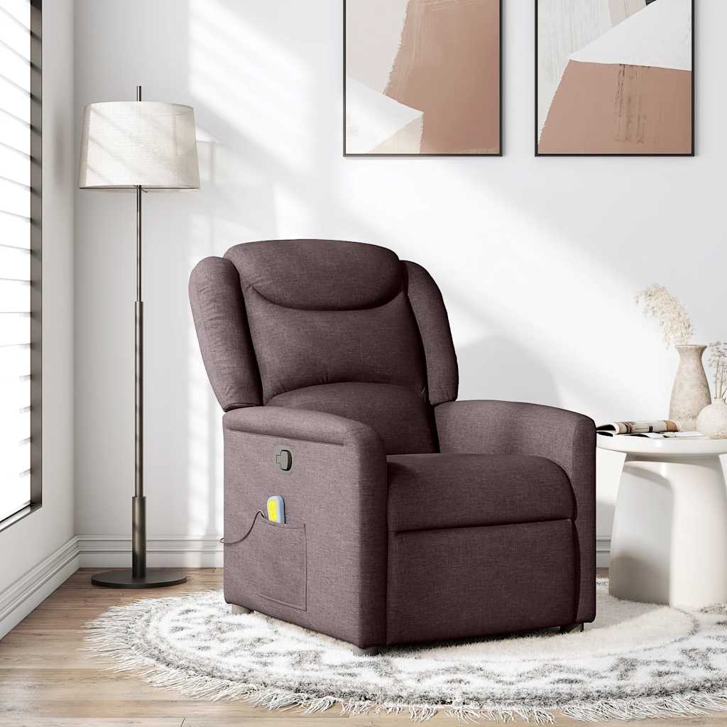 Vetonek Sillón de masaje reclinable de tela marrón oscuro