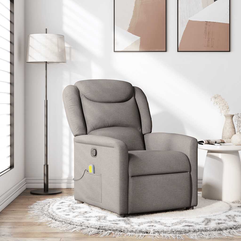 Vetonek Sillón de masaje reclinable de tela gris taupé