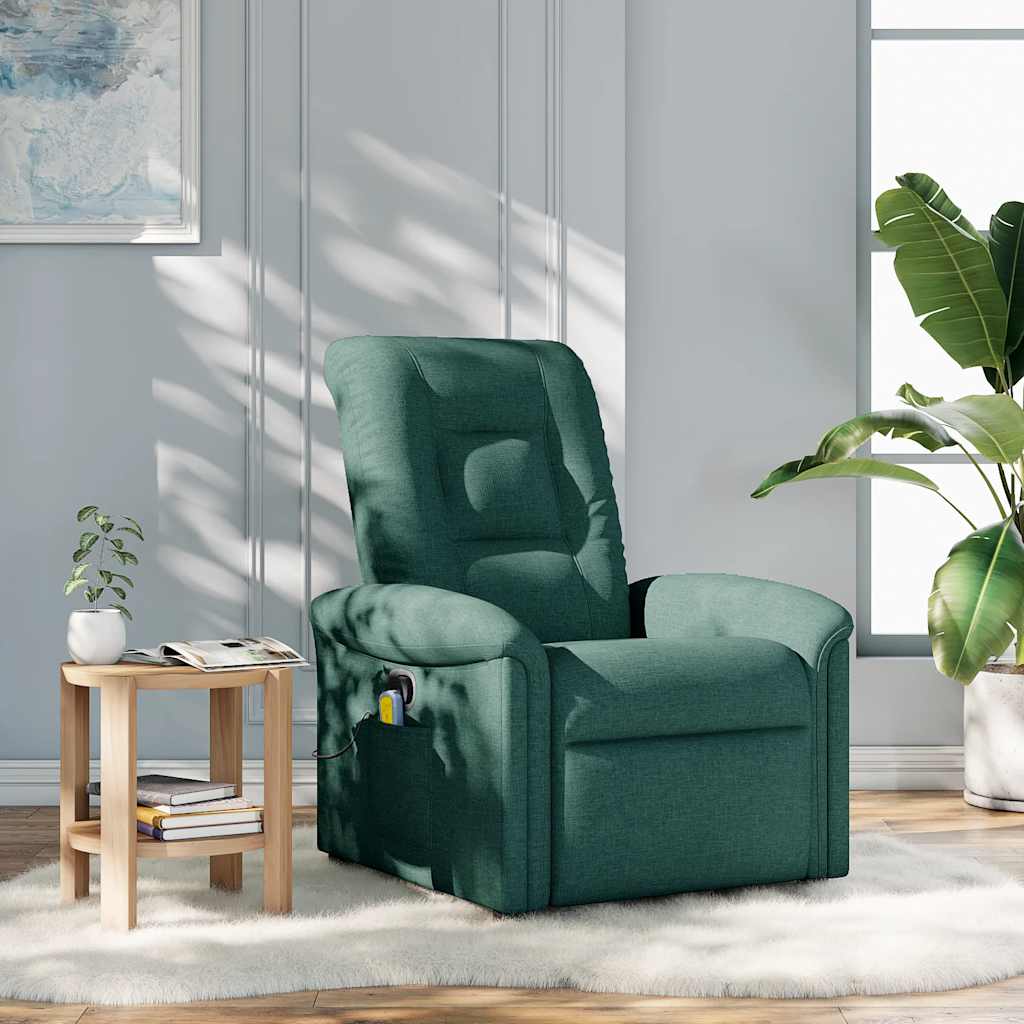 Vetonek Sillón de masaje reclinable de tela verde oscuro