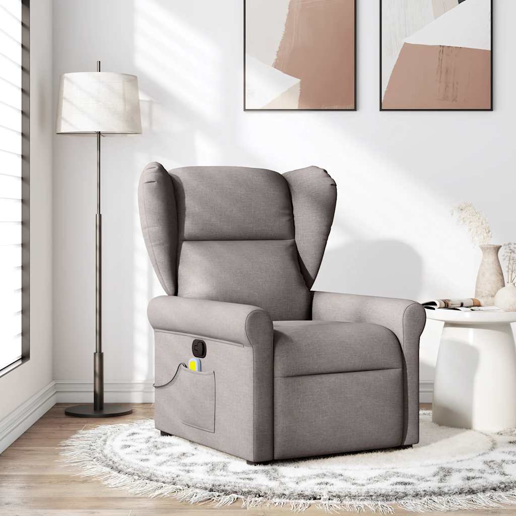 Vetonek Sillón de masaje reclinable de tela gris taupé