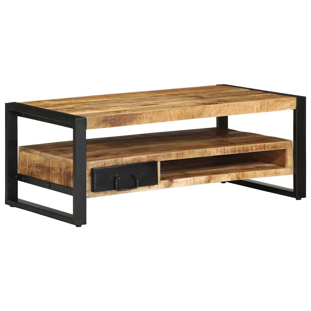 Vetonek Mesa de centro de madera maciza de mango rugosa 90x50x36 cm