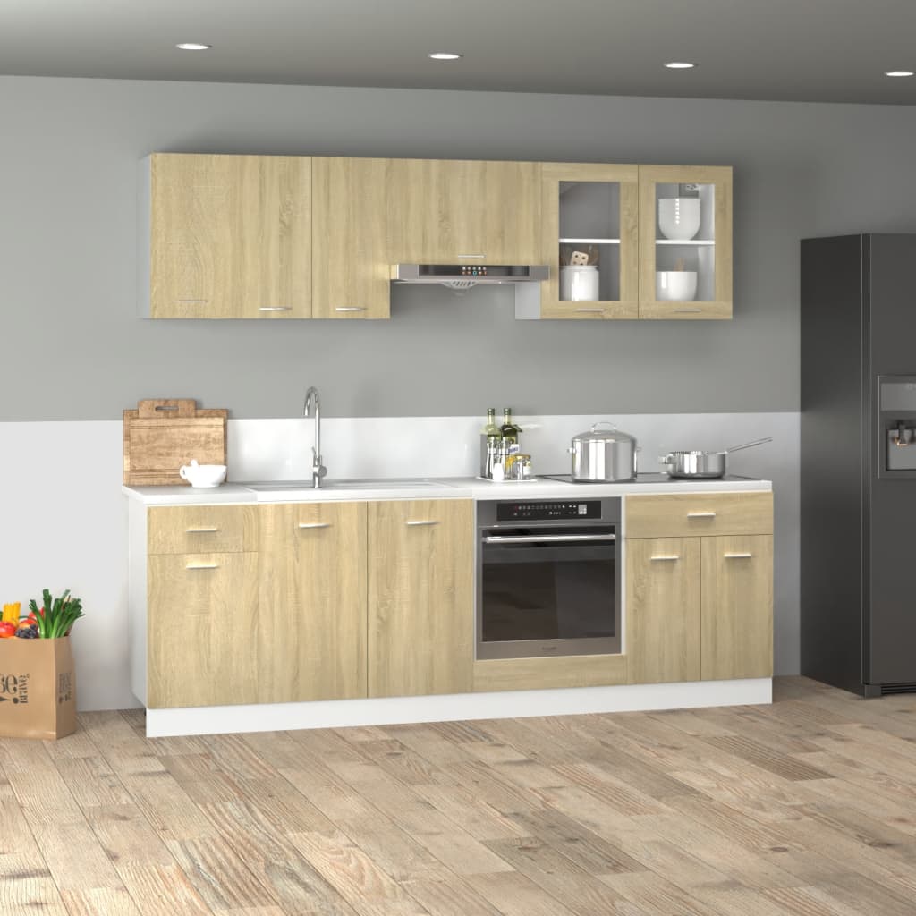 Vetonek Set muebles de cocina 8 pzas madera de ingeniería roble Sonoma