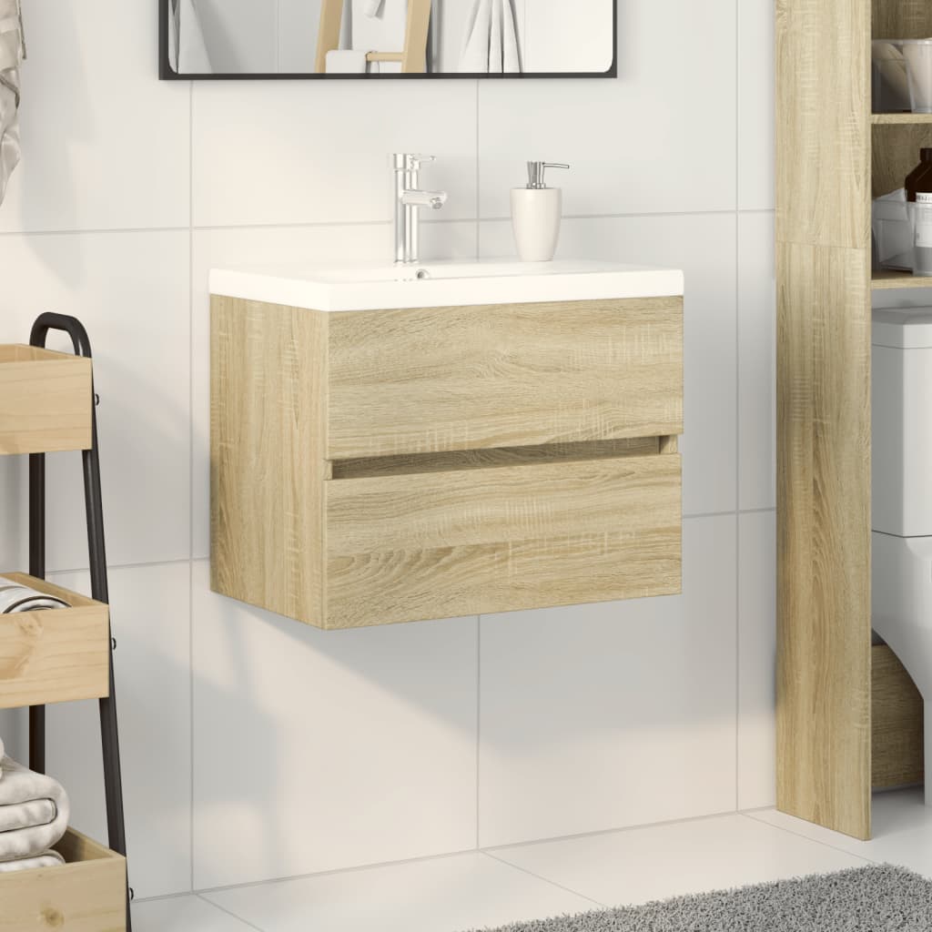 Vetonek Set de muebles de baño 2 pzas cerámica y madera de ingeniería