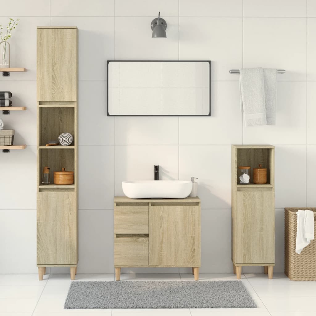 Vetonek Set de muebles de baño 3 pzas madera contrachapada roble Sonoma