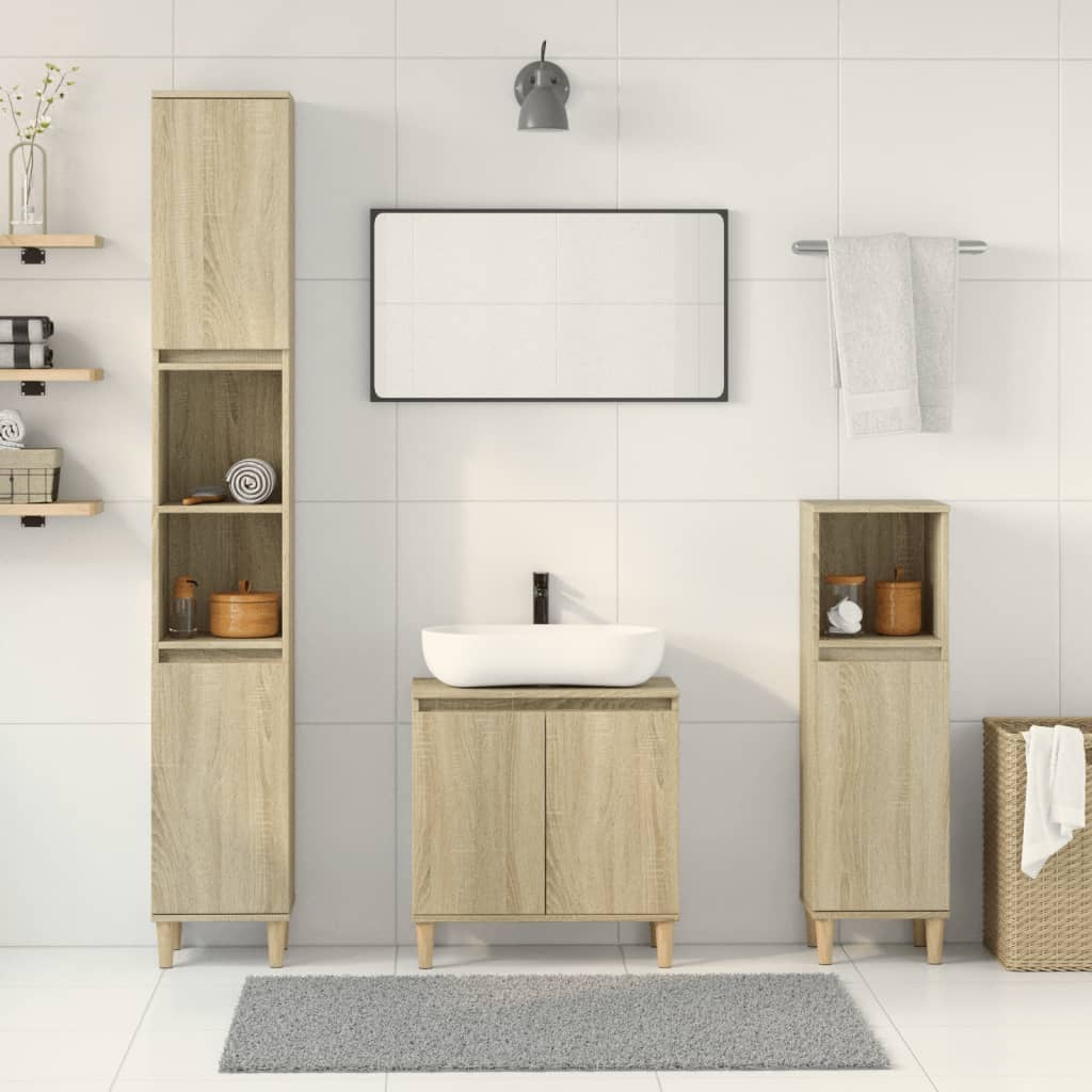 Vetonek Set de muebles de baño 3 pzas madera contrachapada roble Sonoma