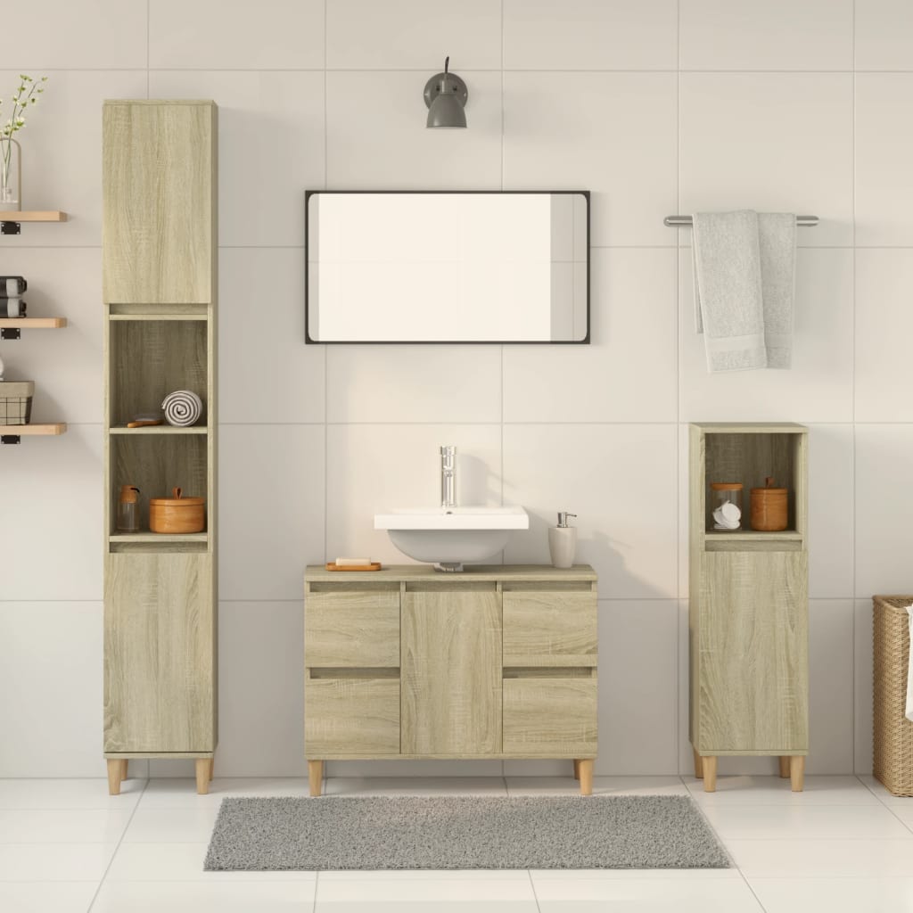 Vetonek Set de muebles de baño 3 pzas madera contrachapada roble Sonoma