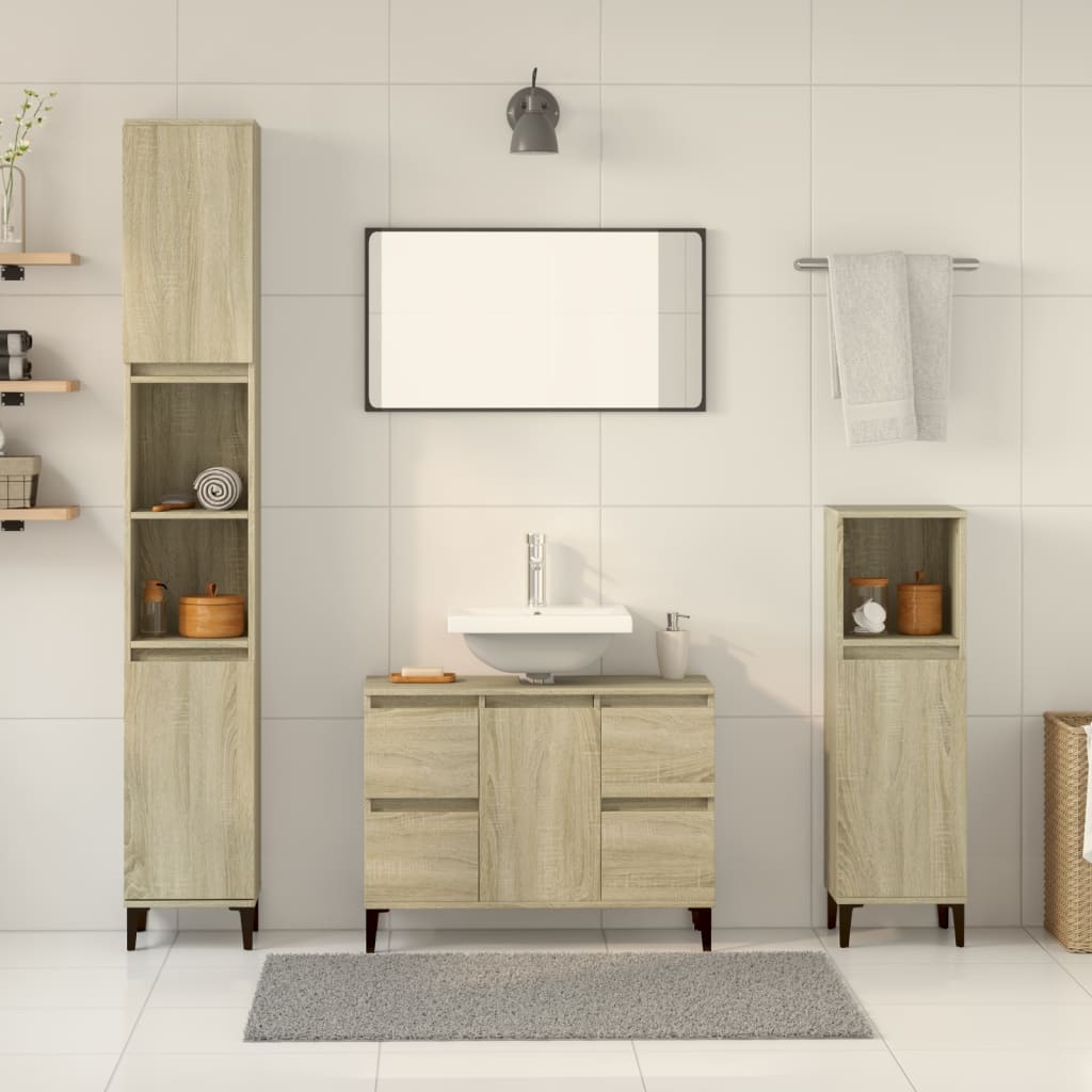 Vetonek Set de muebles de baño 3 pzas madera contrachapada roble Sonoma