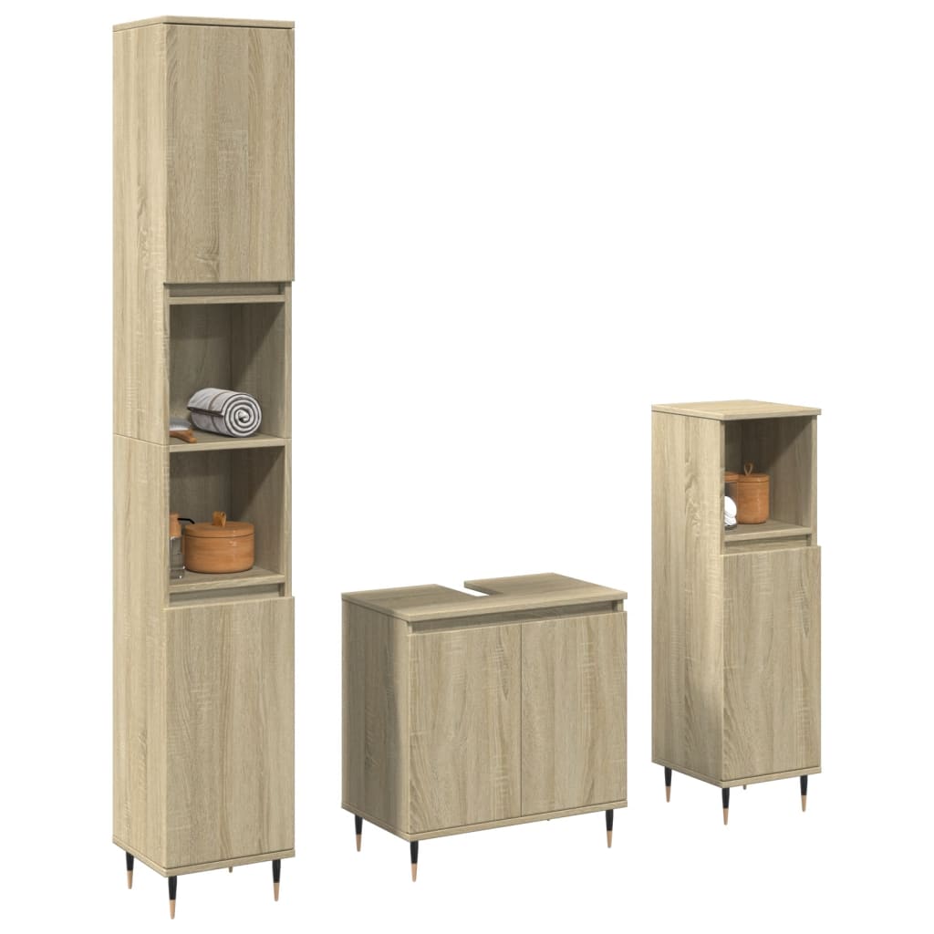 Vetonek Set de muebles de baño 3 pzas madera contrachapada roble Sonoma