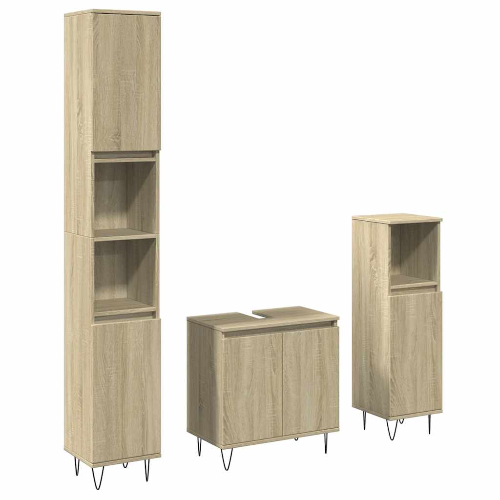 Set de muebles de baño 3 pzas madera roble Sonoma - Vetonek