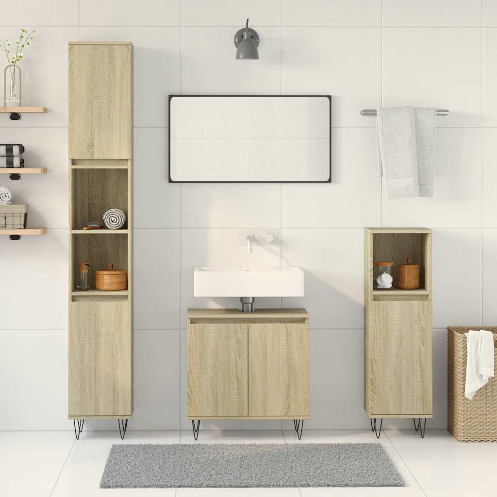 Set de muebles de baño 3 pzas madera roble Sonoma - Vetonek