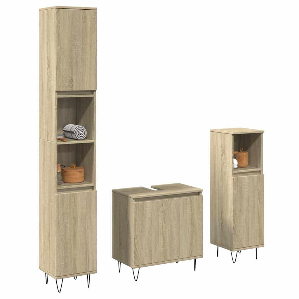 Vetonek Set de muebles de baño 3 pzas madera contrachapada roble Sonoma