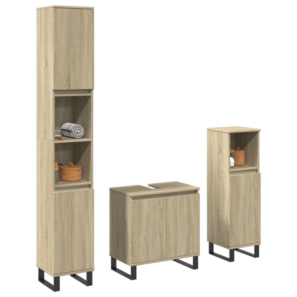 Vetonek Set de muebles de baño 3 pzas madera contrachapada roble Sonoma