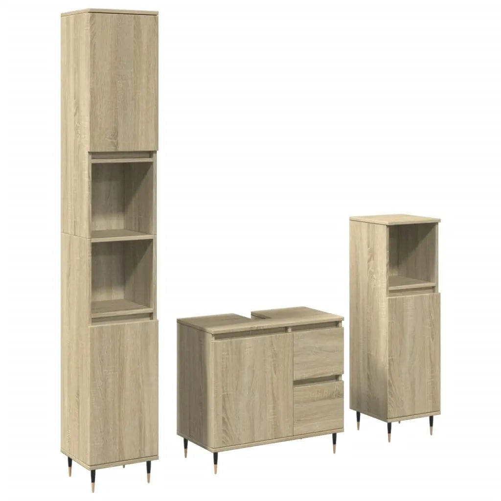 Set de muebles de baño 3 pzas madera roble Sonoma - Vetonek